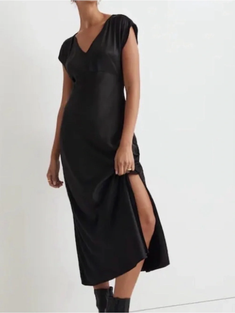 Madewell Black Satin V-Neck Maxi Dress Minimalist Wear